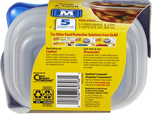 Glad GladWare Medium Rectangle Food Storage Containers with Lids, BPA Free Plastic for Soups Salads and Meal Prep, Airtight Leak Resistant, Microwave Dishwasher Freezer Safe, 24 Oz, 5 Count - 6 Pack - size: 24 oz - 30 Count, style: Rectangle