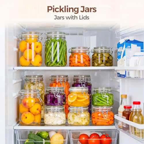 ComSaf Set of 6 Square Glass Jars with Airtight Wire Clamp Lids (17 Oz), Wide Mouth Pantry Canisters for Overnight Oats, Jam, Pickling, Spice Storage, Gifts - size: 17oz*6