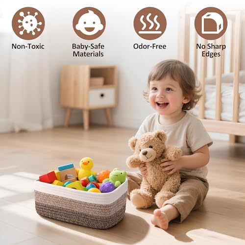 5-Pack Small Woven Rope Storage Baskets – 2 Sizes Organizer Bins for Closet, Shelf, Bookshelf, Nursery, Changing Table, Fabric Cube Boxes, Rectangular Shallow Bins for Bathroom, Toy & Home - color: Gradient Brown
