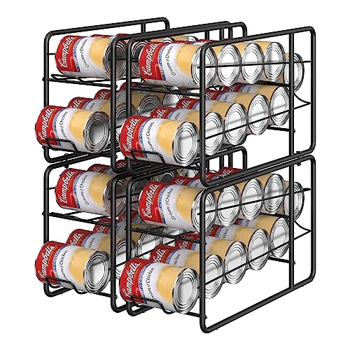 MOOACE Can Organizer for for Pantry, Stackable Soda Can Dispenser Canned Food Storage, Kitchen Cabinet Fridge Beverage Cans Holder, 4 Pack, Black - color: Black