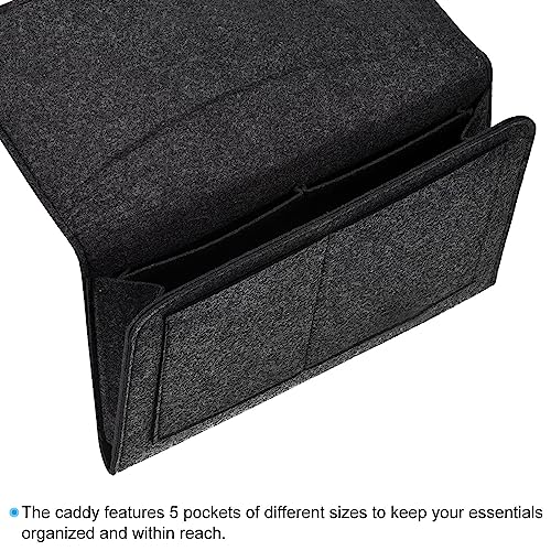 PATIKIL 13in Bedside Caddy, Bed Caddy Bedside Organizer Hanging 5 Pocket Soft Felt Bed Pockets Bedside Storage Organizer Remote Control Holder for Bedroom Phones Glasses, Grey - color: Grey, size: 12.6*8.6inch