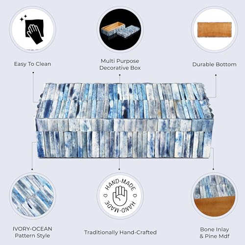 Handicrafts Home Decorative Storage Box 10x4.5 – Remote Control Holder, Jewelry Organizer, Modern Decorative Box with Lid, Boho Chic Home Décor Accent, Vintage Memory Box for Living Room Shelf Décor - color: IVORY-OCEAN, size: 10x4.5x2.5 Inch