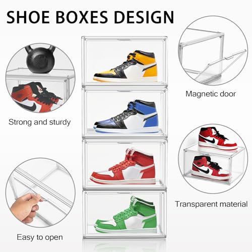 Size 12 Acrylic Shoe Boxes,12 Pack Shoe Display Cases Clear Plastic Stackable Shoe Container Hat Sneaker Storage Bins, Fit Up to US Men's/Women's Size 12 Shoes - color: Clear, size: Medium