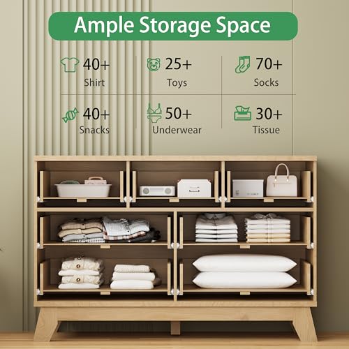 Fluted Dresser for Bedroom with 7 Drawers, 48" Wide Modern Chest of Drawers with Metal Handle, Wood Dresser TV Stand, Wooden Closet Clothes Storage Organizer for Living Room, Hallway, Natural Oak - color: Natural Oak, size: 15.6"D x 47.2"W x 30.5"H (7 Dra