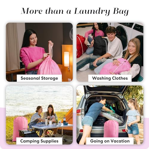 Handy Laundry Extra Large Heavy Duty Laundry Bag – 30" x 40" Pink Nylon, Durable Drawstring Closure, Machine Washable, Holds Up to 60 lbs, Travel Dirty Clothes Bag, Laundry Hamper Liner - color: Pink, size: 30" x 40"