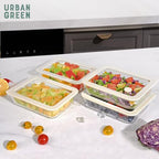 Urban Green Glass Food Container Set with Glass Lid, 4 Pack, Food Storage Containers Set, Airtight, LeakProof, 100% Plastic Free, Meal Prep Containers (White Color) - color: White Sand - 4P