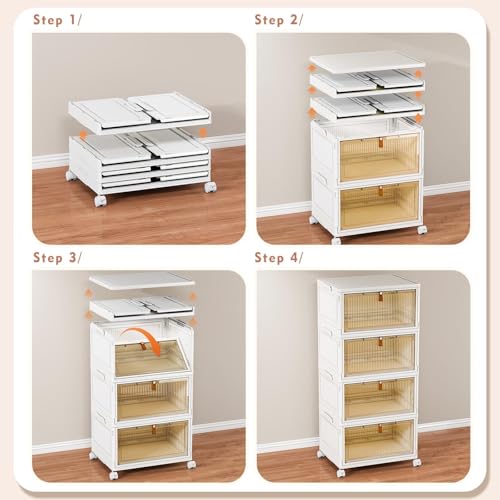 CTSNSLH 4 Tier Plastic Storage Bins with Lid - 27.5Qt Stackable with Lids for Bedroom, Living Room, Office - Foldable Containers, Household Organization - size: 27.5Qt 4-Tier&One Lid
