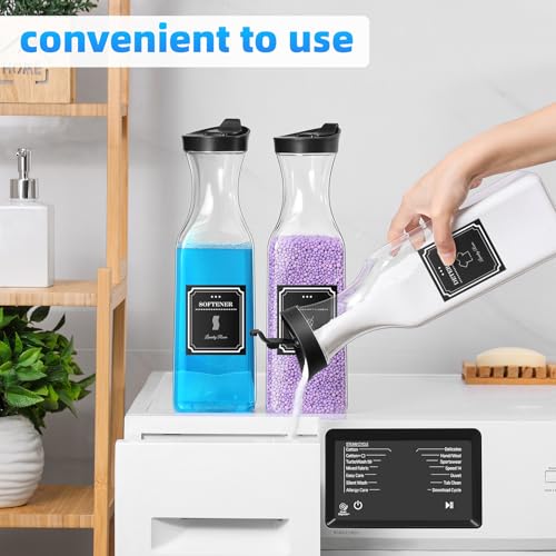 Laundry Detergent Dispenser,54oz Fabric Softener Dispenser,Plastic Liquid Laundry Detergent Container,Laundry Detergent Organizer for Laundry Room Organization with 4 Labels,Black - color: Black