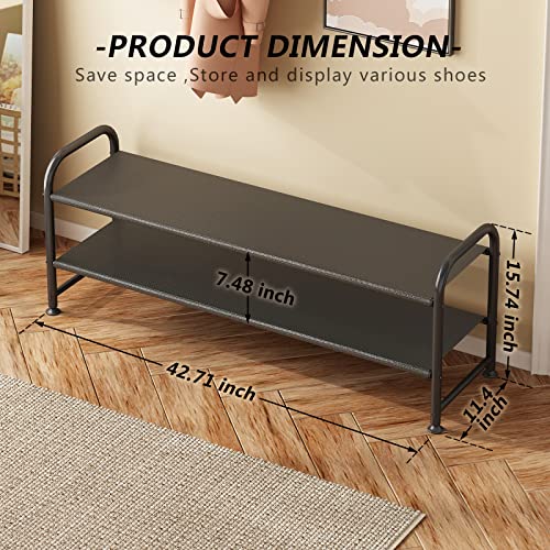 INGIORDAR Shoe Rack 2 Tier Long Storage Organizer Wide Metal Shoe Shelf for Closet Entryway Black - color: Black, size: 2 Tier