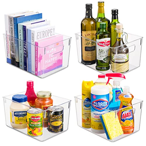 Pack Of 4 Plastic Kitchen Organization Pantry Storage Bins - Fridge Organizer Household Food Baskets for Countertops, Cabinets, Refrigerator, Freezer, Bedrooms, Bathrooms