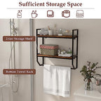 GOFLAME 2-Tier Industrial Bathroom Shelves with Towel Bar, Over the Toilet Shelf Wall Mounted with Metal Frame, Wall Storage Organizer Shelf for Bathroom, Living Room, Kitchen, Rustic Brown