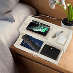 HofferRuffer Valet Jewelry Tray Organizer with Drawer, Faux Leather Storage Catchall Box Phone Charging Station Tray with Dresser Nightstand Desktop Drawer Organizer (White) - color: White