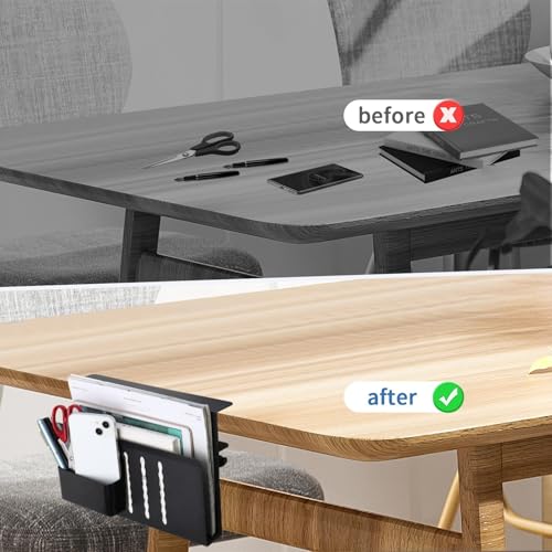 Desk Side Storage, Desk Laptop Holder with Magnetic Pen Holder, No Drill Desk Side Organizer for Office and Home Fits Flat Edge 0.3" to 2.3" - color: Black