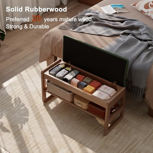 AQIMUELE Shoe Rack Bench,2 Tiers Shoe Bench with Storage with Flip-Top,Wood Shoe Rack for Entryway,Hallway（Green Upholstered Seat,11.8" D x 31.5" W x 15.7" H） - color: Green Upholstered Seat, size: 11.8"D x 31.5"W x 15.7"H