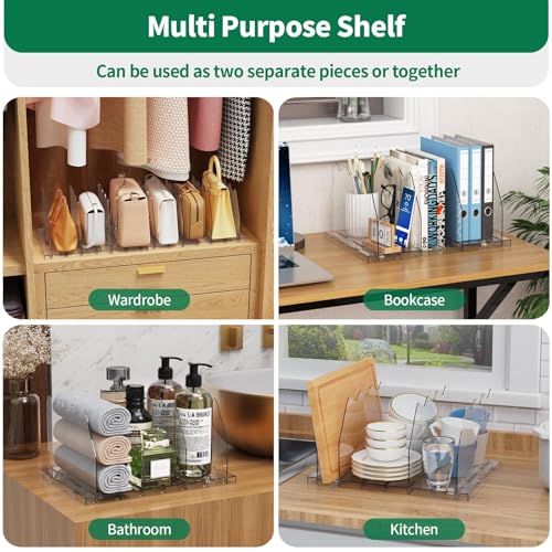 SPACEKEEPER Adjustable Shelf Divider for Closet, Clear Purse Organizers for Closet Acrylic Handbag Separators Storage Organizer Bookshelf Separator Dividers in Bedroom, Office - color: Clear
