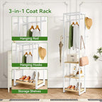 IBUYKE Coat Rack with Shelves, Freestanding Hall Tree with 3 Shelves and 8 Hooks, Industrial Clothes Stand for Entryway, Hallway, Bedroom, Natural UTMJ088R - color: Natural