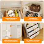 vomavex Closet System of 2 Set, 4-18FT Closet Organizer System with 10 Hanging Rods & 6 Wood Drawer & Adjustable Shelves, Walk in Closet Storage System, Free Standing Closet System, White - color: 4-18ft