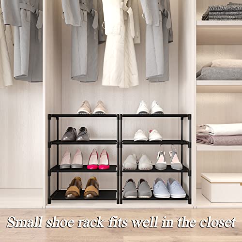 4-Tier Small Shoe Rack .Stackable Shoe Shelf Storage Organizer for Entryway Hallway Closet Bathroom Living Room (Black) - color: Black