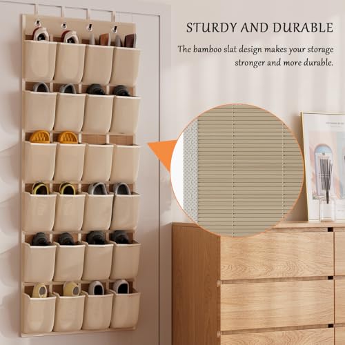 homyfort Over the Door Shoe Organizer, 24 Large Breathable Mesh Pocket,Space Saving Hanging Shoe Rack,Shoe Storage Holder for Entryway Bedroom Closet - color: Beige