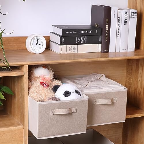 BOMKEE Collapsible Sorage Bins, Storage Cubes Baskets Collapsible Fabric Storage Boxes with Handles for Home and Office (Set of 4, Beige, 15.4 x 11.4 x 7.91inch) - color: Beige, size: 15.4x11.4x7.9inch
