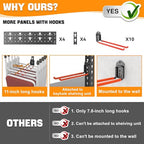 TORACK Garden Tool Organizer Wall Mount, Garage Folding Chair Storage Rack, Tools Rack for Shovels, Rakes, Broom, Ladders, Hooks for Keyhole Style Shelving Unit - style: 4 panels with 10 hooks