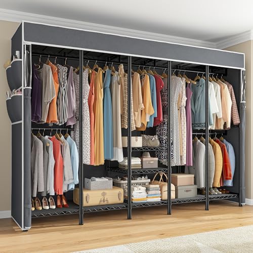 Raybee 90.6" W Extra-Large Clothes Rack with Cover, Freestanding Clothing Racks for Hanging Clothes, Heavy Duty Closet Organizer System, Portable Wardrobe Closet, Adjustable Garment Rack, Black - color: Black, style: WITH COVER