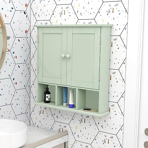 TaoHFE Green Bathroom Cabinet,Bathroom Wall Cabinet with 2 Door Adjustable Shelves,Over The Toilet Storage Cabinet,Green Bath Room Cabinet Wall Mounted,Medicine Cabinets for Laundry Kitchen - color: Green