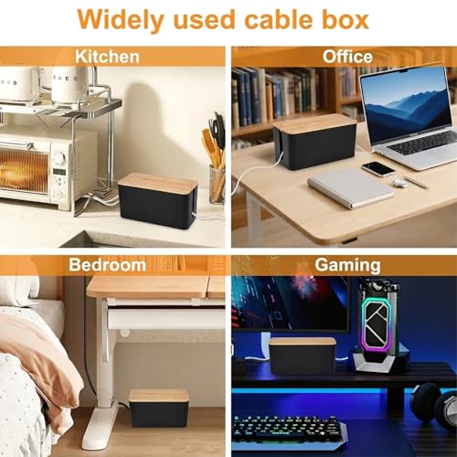 Cable Management Cord Cover Wire Hider Box Concealer Organizer Protector System for Home Theater Entertainment Center Office School (Wood Black) - color: Wood Black