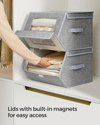 SONGMICS Stackable Storage Bins Set of 2, Storage Boxes with Lids and Front Windows, Non-Woven Fabric Closet Organizers with Magnetic Closures, Side Handles, Dove Gray URLB002W01 - color: Dove Gray