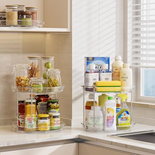 LAMU 4 Pack 10.6'' 2-Tier Lazy Susan Turntable Organizer Rotating Spice Rack Organization for Cabinet, Kitchen, Pantry, Countertop, Bathroom, Vanity, Makeup Organizer, Clear - color: Clear, size: 10.6in 4Pack