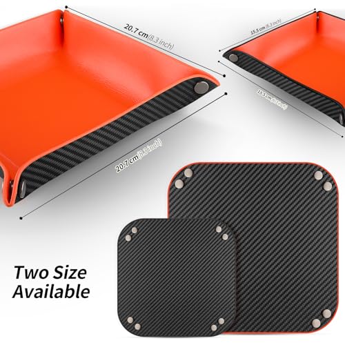 Valet Tray Organizer with Carbon Fiber Style Texture, Foldable Catchall Tray for Keys, Wallet & Everyday Essentials(Orange-Small) - color: Orange