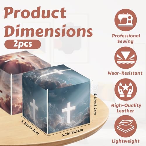 Tissue Box Cover - Cross in Heaven Tissue Holder, Square Leather Napkin Holder Facial Paper Case Decorative Tissues Cover for Home Kitchen Dining Bathroom Office, 2 Pcs - color: Cross in Heaven