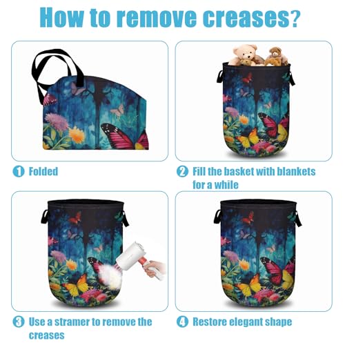 Spring Flower Butterfly Laundry Basket, Laundry Hamper Collapsible Oxford Cloth with Handle Clothes Toy Storage Bin for Bathroom Laundry Room Bedroom 15.7 X 20 Inch - color: Spring Flower Butterfly