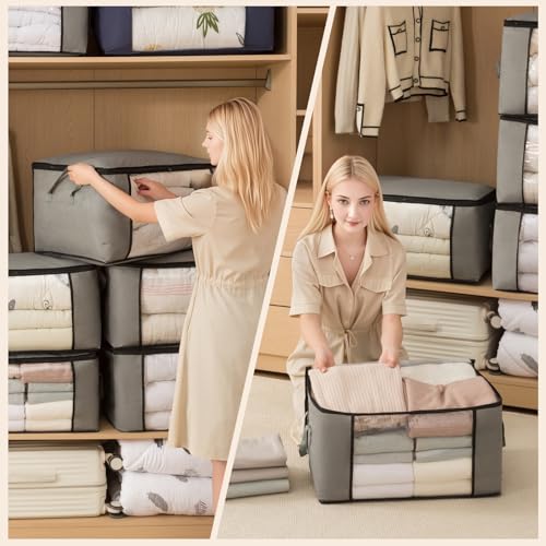 Large Storage Bags,Clothes Storage Bins Foldable Closet Organizers Storage Containers with Durable Handles Thick Fabric for Blanket Comforter Clothing Bedding (grey, 90L(3Pick)) - size: 90L(3Pick)