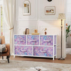 DWVO Dresser with 5 Drawers - Fabric Storage Tower, Organizer Unit for Bedroom, Living Room, Closets - Sturdy Steel Frame, Wooden Top (Purple) - color: Purple, style: 5-Drawer