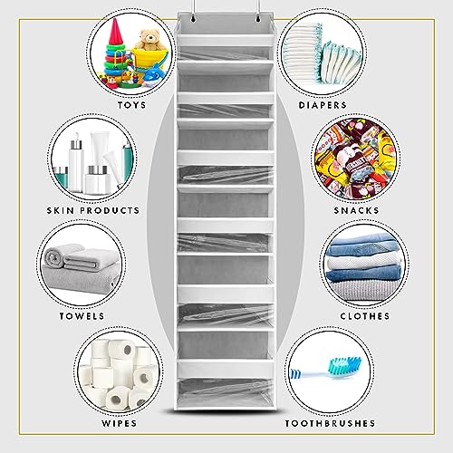 HOMELUX THEORY UPGRADED 6 Tiers Over The Door Organizer Hanging - 100D EXTRA THICK & 50lbs HUGE CAPACITY, 12 Side Mesh Pockets Over The Door Shoe Organizer, Hanging Closet Organizer (Transparent, 1pc) - color: 6. Transparent, size: Standard 1 set