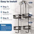 Aluminum Shower Caddy Hanging for Handheld Showerheads, Never Rust Shower Organizer with Hooks Holder Toothbrush Holder，Over Showerhead Caddy for Bathroom, Black - color: Black
