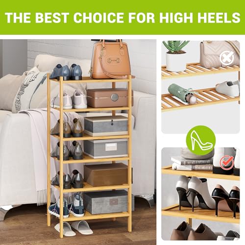 BMOSU 6-Tier Bamboo Small Shoe Rack Premium Stackable Shoe Shelf Storage Organizer for Hallway Closet Living Room Entryway Organizer(Natural) - color: Natural, size: Small-6-Tier（17*11*36.6inches）