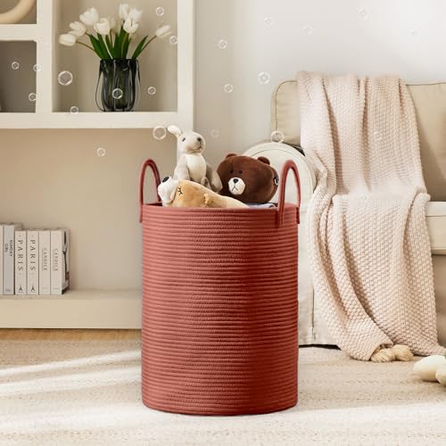 YOUDENOVA Laundry Hamper Basket, Woven 58L Tall Laundry Basket for Blanket Organizer- Clothes Hamper Baby Nursery Hamper for Blanket Storage in Bedroom - color: Rust, size: Tall (58L )