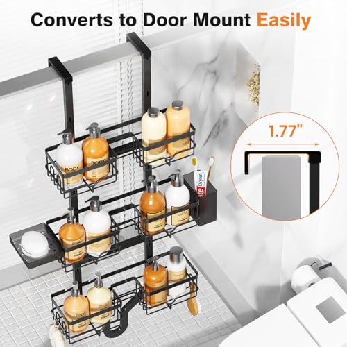 Vatex Shower Caddy Hanging Organizer, 3 Tier Adjustable Bathroom Shelves, Rustproof Over The Showerhead/Door Hanging Shelf for Inside Shower - No Drilling Shower Rack Bath Storage With Soap Holder