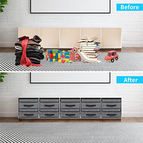 Onlyeasy Foldable Storage Bins Cubes Boxes with Lid - Storage Box Cube Cubby Basket Closet Organizer Pack of Two with Leather Handles for Closet Bedroom, 13"x13", Black, 8MXALB2P - color: Linen-like Black - M