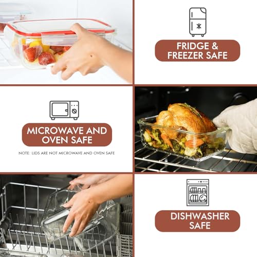 Razab 35 Pc Set Glass Food Storage Containers with Lids - Meal Prep Airtight Bento Boxes BPA-Free 100% Leak Proof (15 lids,15 glass & 5 Plastic Sauce/Dip Containers) - color: Cherry Red