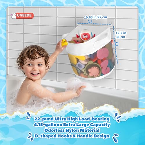 UNEEDE Bath Toy Organizer,4.15 Gallons Bathtub Toy Storage Organizer,Quick Access Bath Toy Holder For Bathtub,Baby Organizer And Storage,Quick Dry Baby Bath Toy Storage For Tub,Mesh Shower Caddy(Gray) - style: Gray