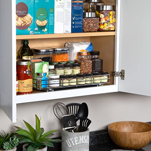Pull-Out Cabinet Spice Rack Organizer - Slim Slide-Out Storage for Spices, Bottles & Jars, Premium Heavy-Duty Steel, Easy Install for Narrow Kitchen Cabinets - 18 ⅜ W x 10 ½ D x 2 ¾ H, Chrome - size: 18 Inch - Single