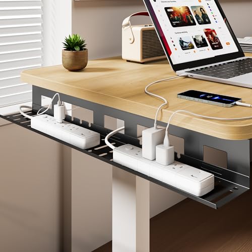 PEGZONE Under Desk Cable Management Tray, 31.5 Inches Metal Cord Organizer Rack, Desk Tray for Power Strip, Cord, Wire, Easy Mounting Cable Management Under Table for Home Office, Black - color: Black, size: 31.5"