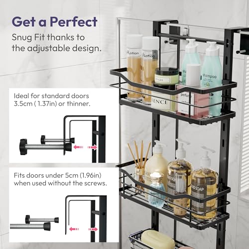 SWTYMIKI Over the Door Shower Caddy - 3 Tier Adjustable Shower Organizer Hanging with Soap Holder, No Drilling Stainless Steel Bathroom Rack Hanging for Body Wash, Shampoo, Soap, Razor, Black - color: Black-3 Tier