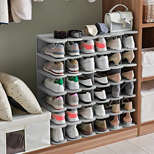 6-Tier Thickening Cubby Shoe Rack, Free Combination Shoe Organizer for Closet, Free Standing Shoe Tower, Stackable Space-Saving Adjustable Shoe Storage Shelf, Grey - color: Grey