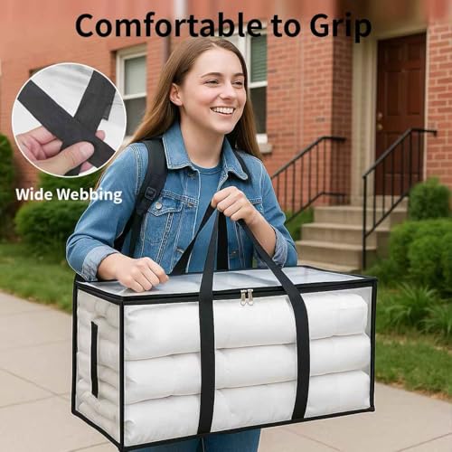 6 Pack-Extra Large Heavy Duty Moving Bags - Waterproof Storage Totes with Handles & Zippers, Foldable for College Dorm, Storage (Clear) - color: Clear, size: 6