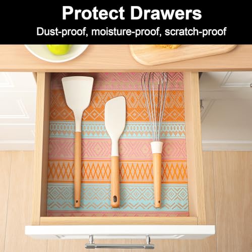Cooyes Shelf Drawer and Cabinet Liner, Washable Oil-Proof Shelf Liners for Kitchen Cabinets, Shelves, Refrigerator, Non-Adhesive Drawers Mats（17.5" W x 360" L） - color: Transparent Boho, size: 17.7"W x 360"L