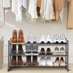 Easi 3-Tier Expandable Shoe Rack for Closet & Entryway, Adjustable 18"-33" Stackable Metal Shoe Organizer, Sturdy Free Standing Shoe Shelf for Small Space, Front Door, Cabinet - size: 3 Tier